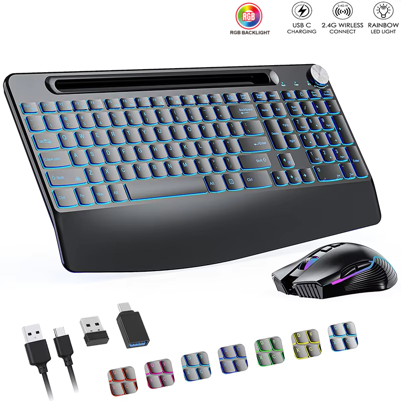Gaming Keyboard Ergonomics - 2.4G&Type-C Wireless Keyboard Mouse Combo with